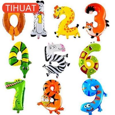 Cartoon Animal Number Foil Balloons for Kids Party Decoration Birthday Wedding Decor