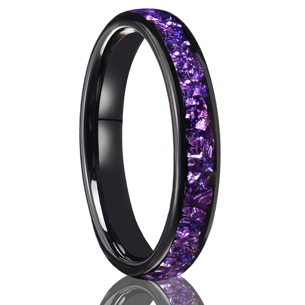 8mm/4mm Amethyst Tungsten Carbide Ring, Mens Womens Engagement Wedding Rings, Perfect for Anyone Jewelry Gift