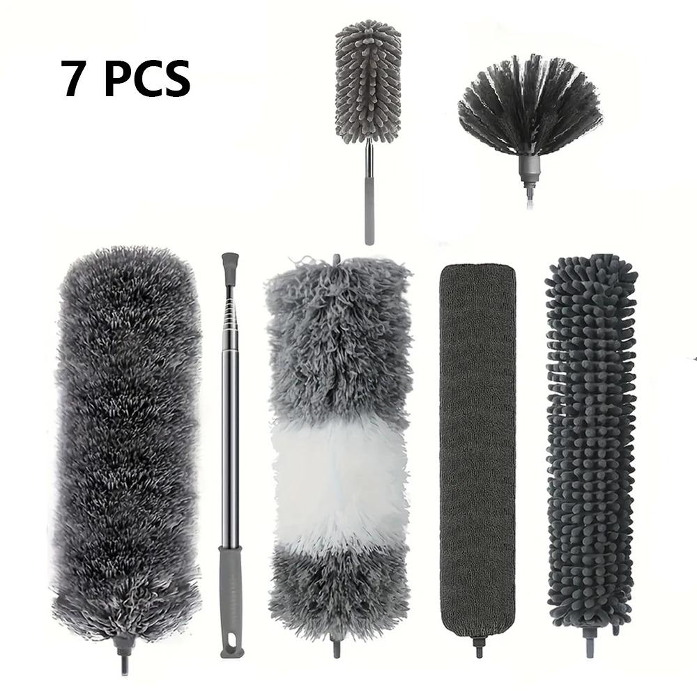 

Микрофибровая тряпка с удлинителем, выдвижная насадка для пыли с зазорами для уборки вентиляторов с высоким потолком, внутренних крыш, паутины, жалюзи, пыли из щелей между мебелью 7PCS