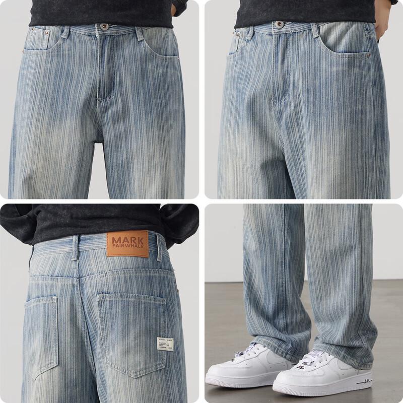 Mark Fairwhale Men's American Retro Striped Straight Jeans