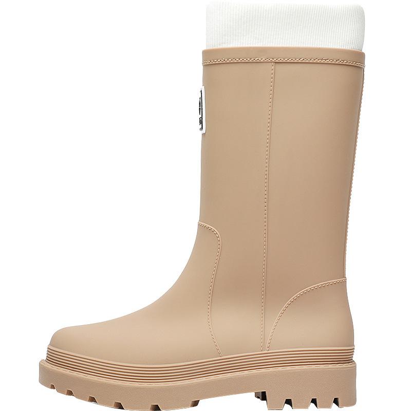 New women's rain shoes velvet medium tube outdoor waterproof thick-soled rubber shoes high tube fashion women's rain boots wear-resistant overshoes