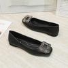 2026 Spring Women's Black Rhinestone Square Toe Loafers - Comfortable for Long Standing in Professional Office Settings