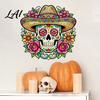 Waterproof Outdoor Glass Decorations Flower Skull Wall Sticker Day of The Dead Decorative Stickers Decals PVC Removable for Windows Doors Easy Peel