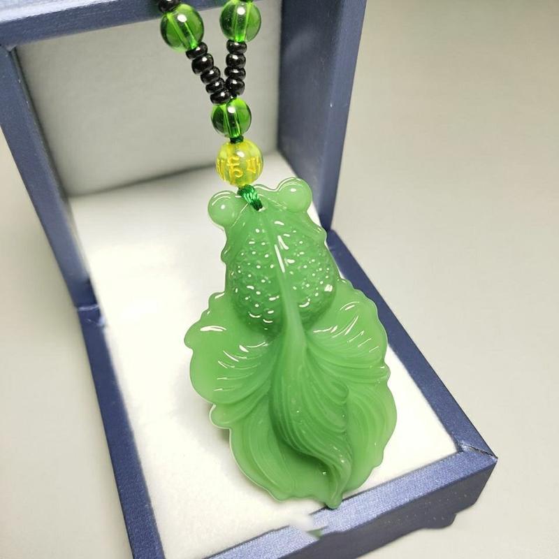 Green Jade Hand-Carved Fox Koi Hollow Jade Pendant Necklace Multicolor Chinese Amulet Women Man'S Lucky Jewelry Gift