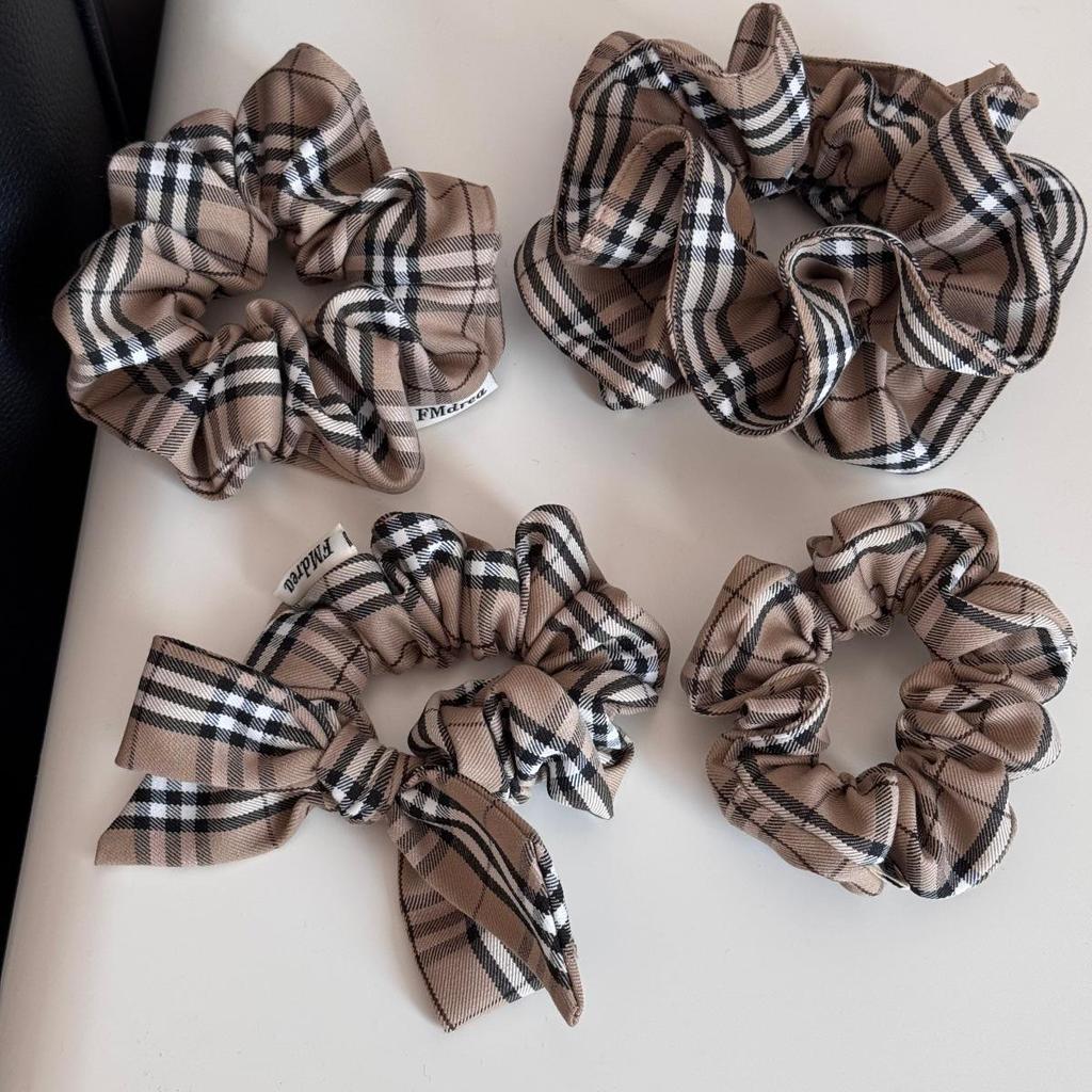Korean Retro Plaid Scrunchie Hair Tie Headband for Women