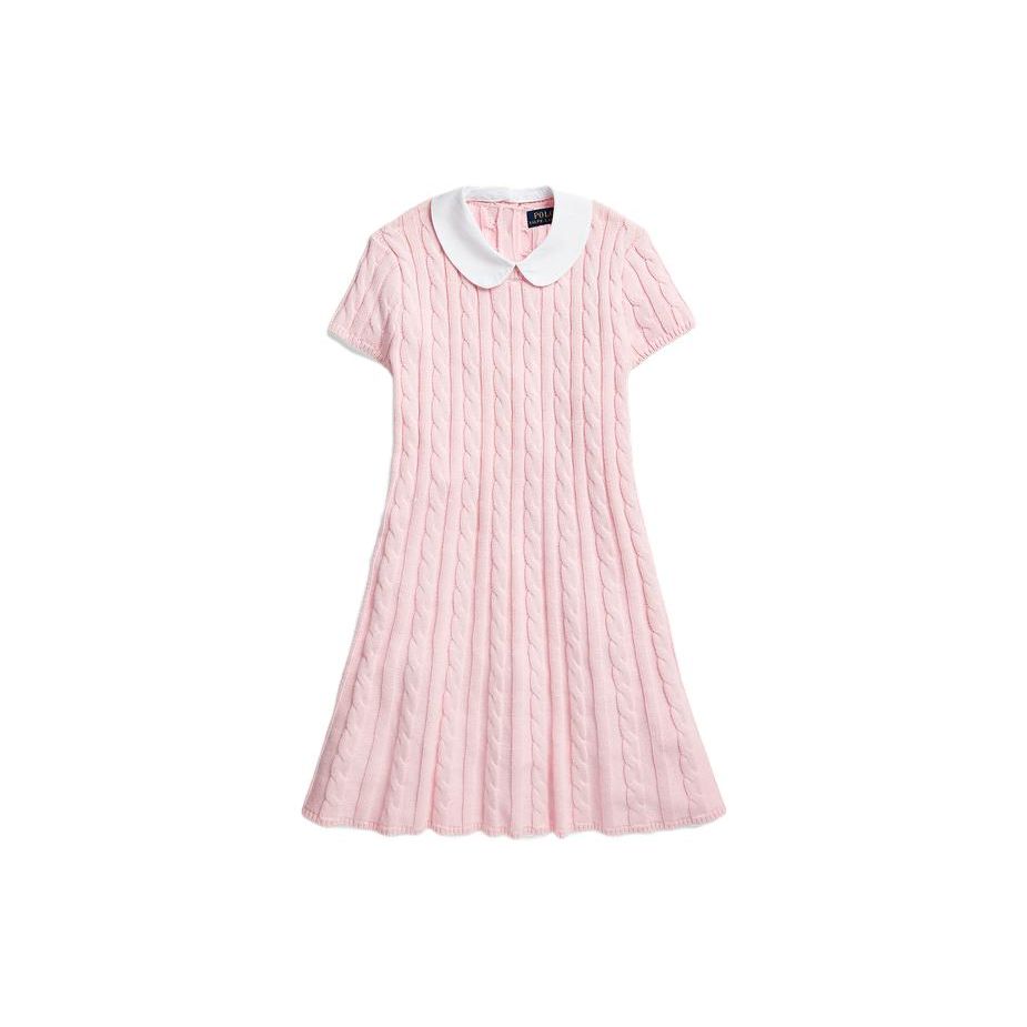 Polo Ralph Lauren Kids Dress FW23 Solid Cable Knit Short Sleeve Kids Dresses Pink CWPODRSG3D20670-650