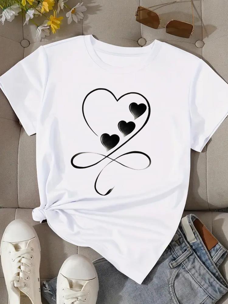 (Asian Size) Print love style cute Fashion Female Tee Top Women Clothing T Shirt Woman Short Sleeve Graphic T-shirts