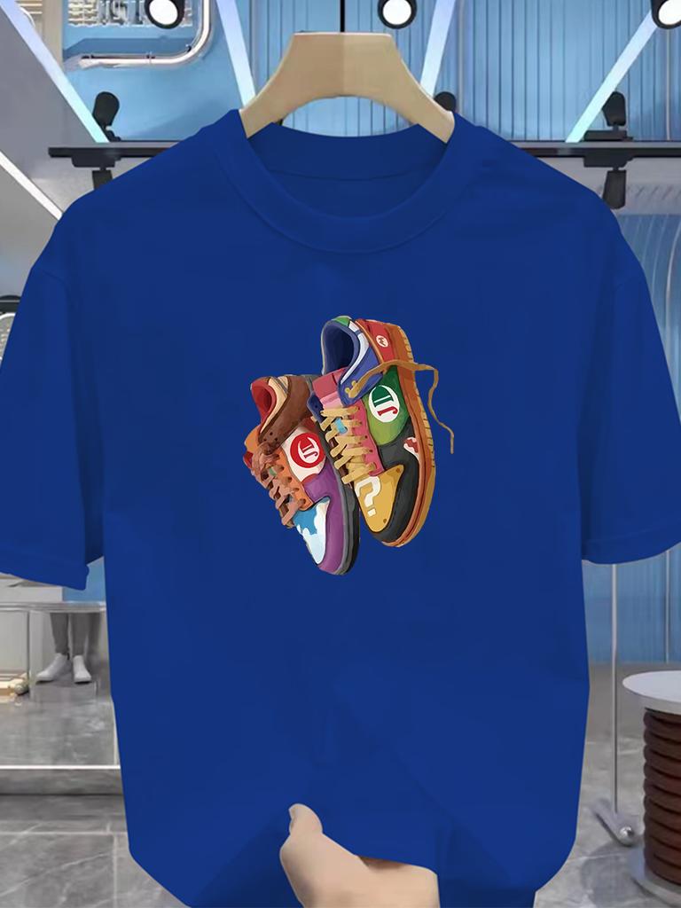 Men's Summer Cotton T-shirt - Fashion Brand - Tight Sportswear Style - Teenage Trendy Style - Printed Shoes - Short-sleeved Top