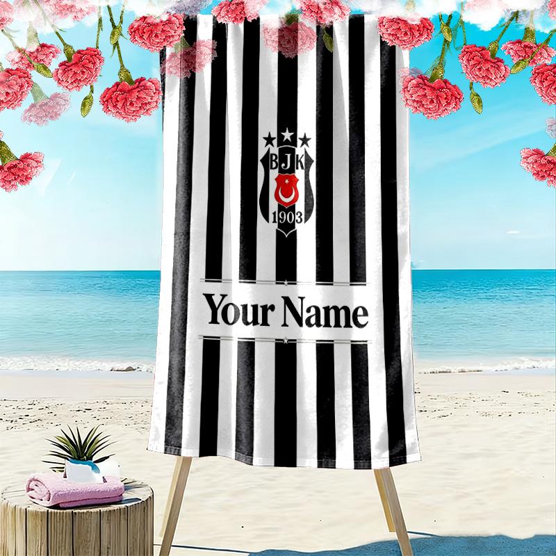 Name Personalisiertes Besiktas Motiv Strandtuch, Großes Weiches Schnelltrocknendes Handtuch für Strand Camping Schwimmen