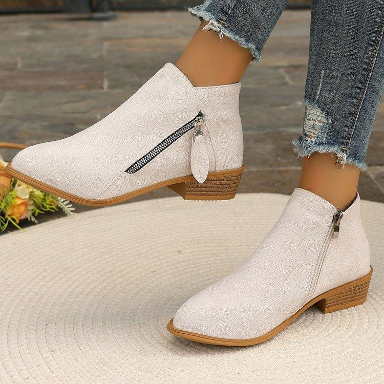 New Women's Wide Width Platform Martin Boots Solid Color Pointed Toe Side Zipper Ankle Boots Chunky Sole