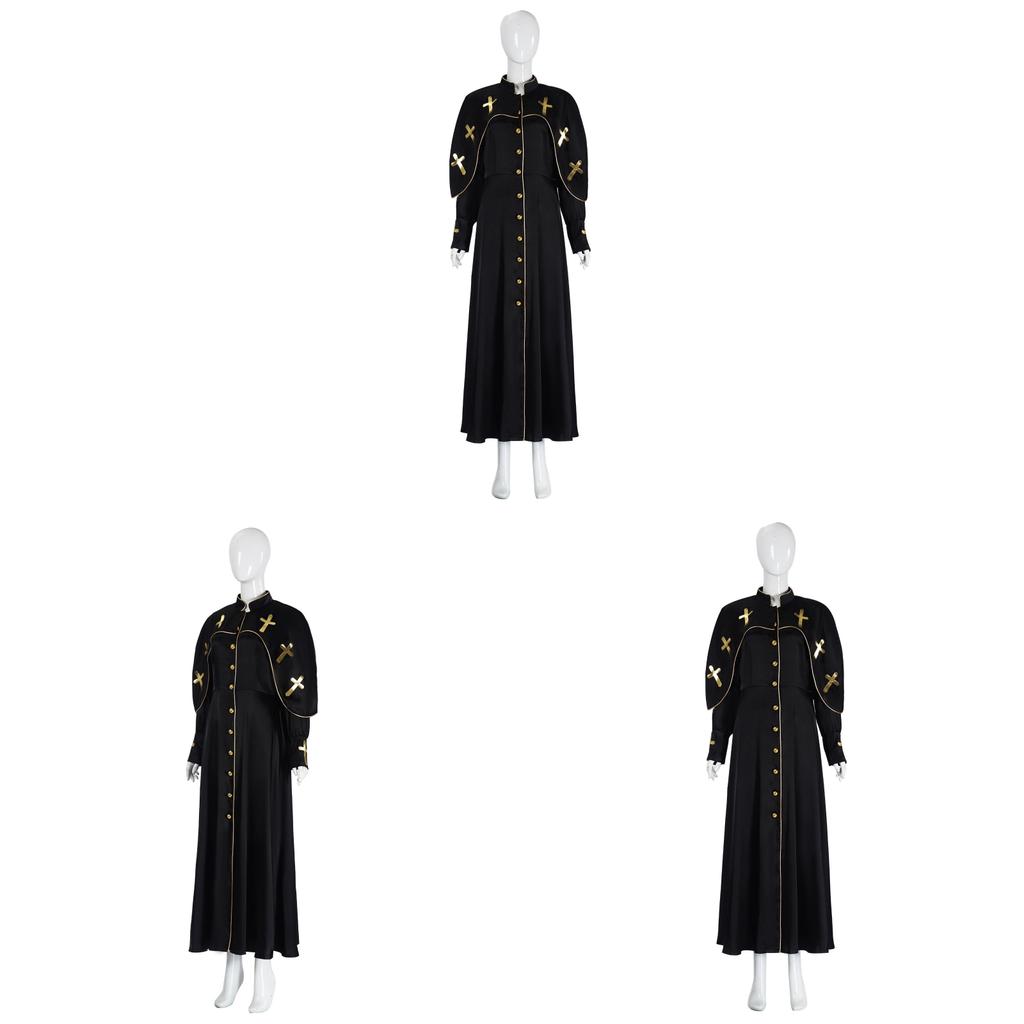 Medieval Stage Priest Cloak With Printed Design For Halloween Cosplay And Theater