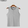 INCERUN Mens Summer Button O-neck Sleeveless Solid Color Casual Rib Tank Tops
