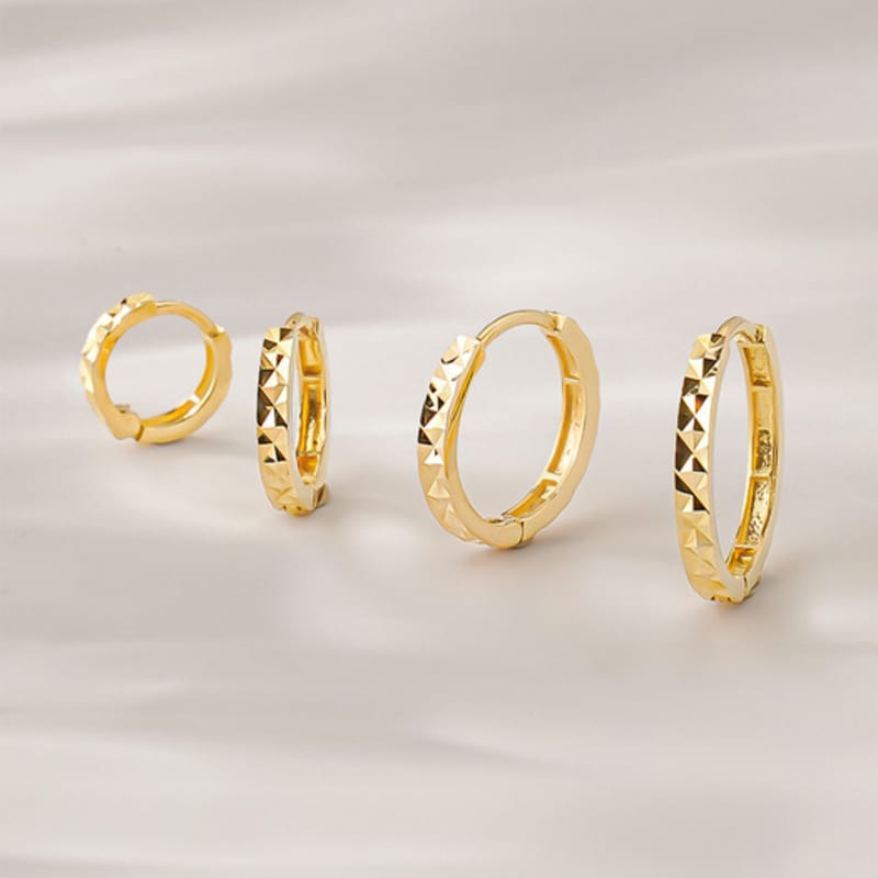 JEWNEL 14K Lowell Cut Slim One-Touch Earrings (4 Sizes)