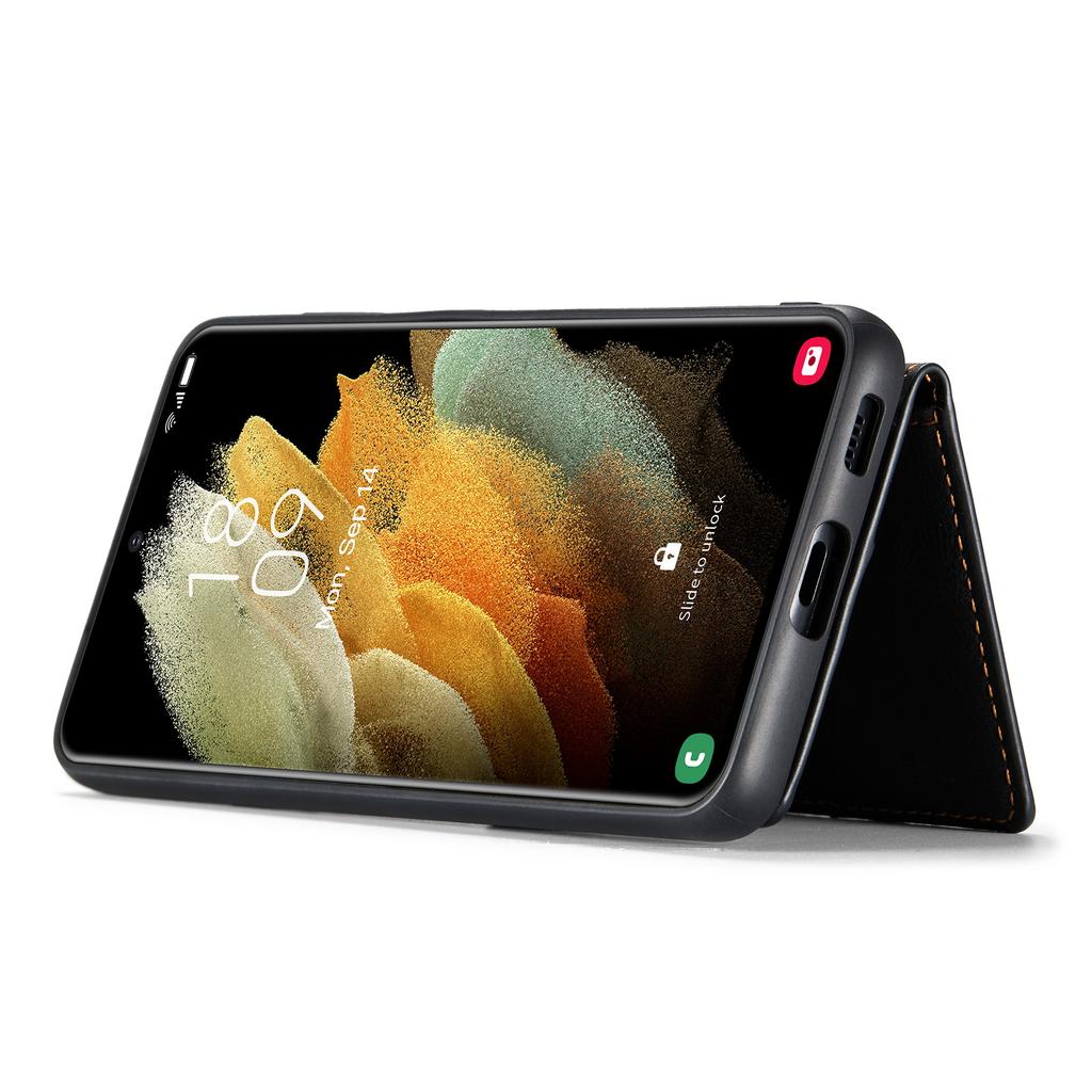 For Samsung Galaxy S21 FE 5G Case Leather+TPU Phone Cover Detachable Card Holder