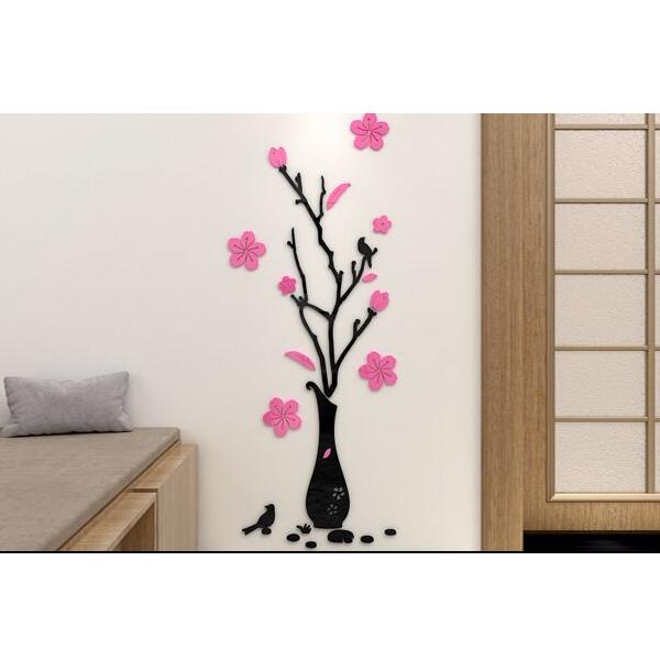 Rose Vase Acrylic Mirror Wall Stickers Plum Blossom DIY Art Wall Decal Living Room Bedroom Home Flower Wallpaper Decor