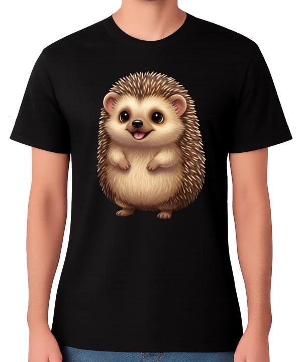 Cute Smiling Hedgehog Cartoon T-Shirt Animal Lover Gift Unisex Tee S
