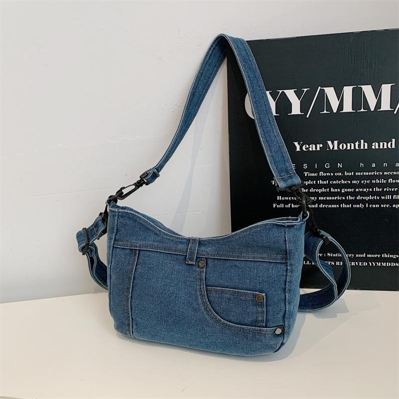 Denim Shoulder Bag with Adjustable Strap