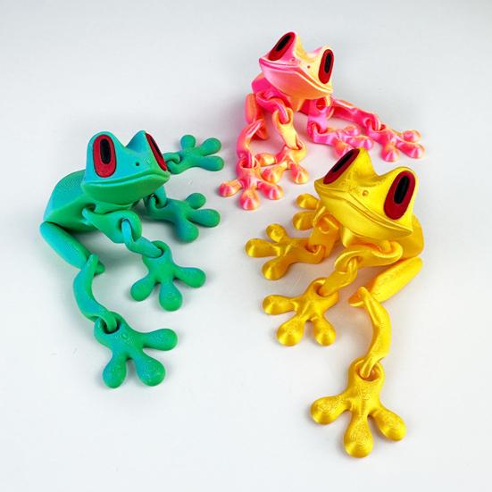 3D Printed Frog Refrigerator Magnet Movable Joints Frog Fidget Toy Articulated Animal Model Figurine Fridge Magnetic Frog Decoration Ornament