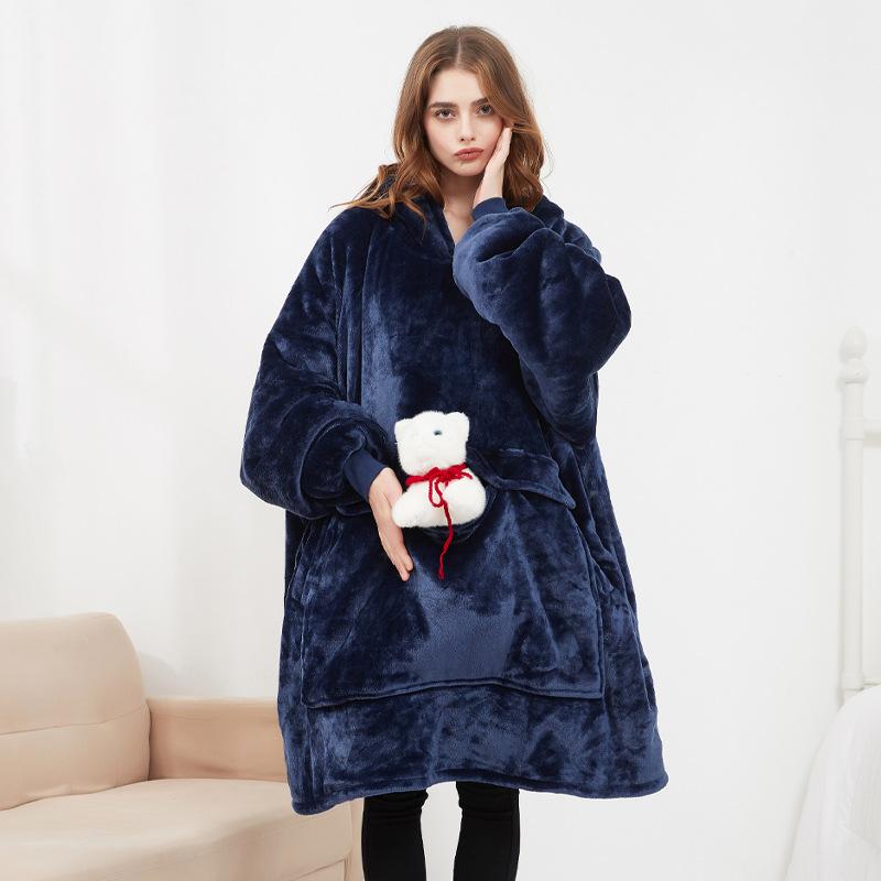 Fashion Warm Blanket for Home Bedroom Casual Heating Hooded Lazy Blanket Thickened Wearable Blanket