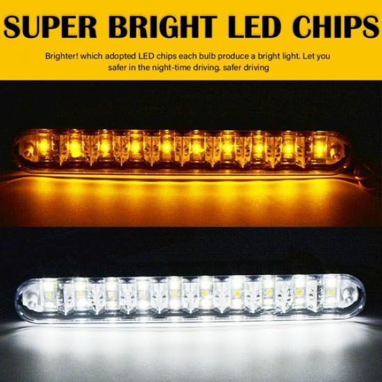 2Pcs White Amber LED Running Daytime Driving DRL Signal Strip Light Fog Lamp 12V