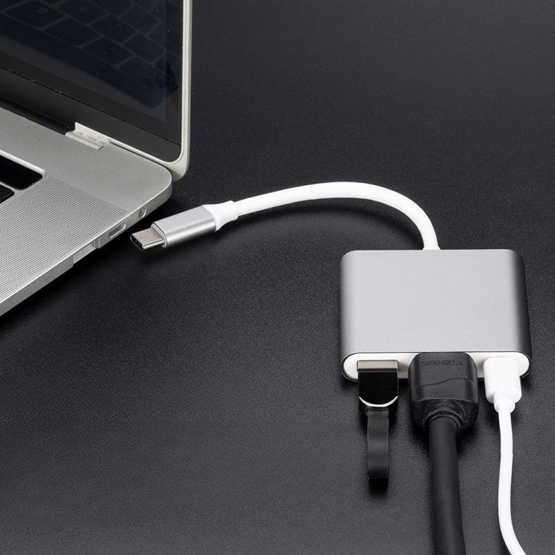 Type-C To HDMI Adapter 3-in-1 USB C Hub 4K HDMI USB PD Charging Portable Docking Stations Dongle for Projector Monitor