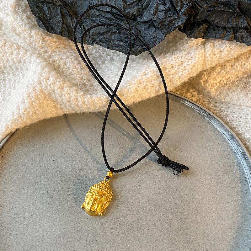 Gold Shop Style Sand Gold Buddha Pendant Necklace - Versatile, Modern Sweater Chain, Fashionable Design Accessory