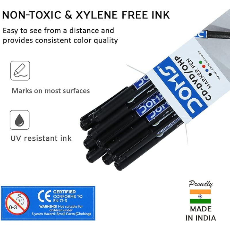 Doms Cd-Dvd/Ohp Pens | Fine Tip Japanese Tip For Clear Marking | Marks On Most Surfaces | Unique Self Hydrating System |