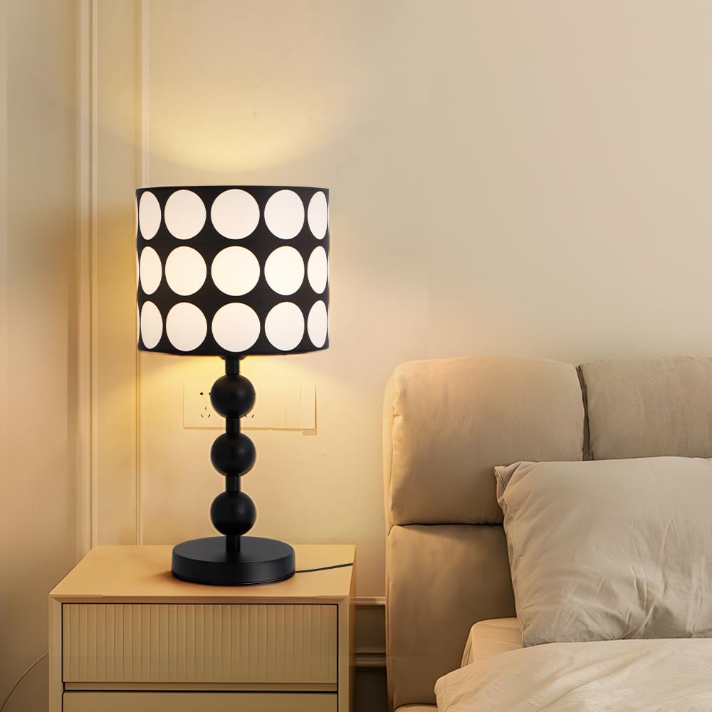 YLTLINK Table Lamp, Stylish Black & White, Modern Bedside Lamp, Also Works as a Desk Lamp, E26 Base Compatible, Interior Light, Ideal for Bedroom, Liv
