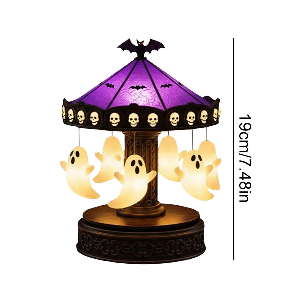 Ghost Carousel Night Light Spooky Bat Spider Carousel Night Light USB Rechargeable Halloween Night Light Desktop Decoration
