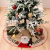 Christmas Adorable Tree Skirt In Burlap With Colorful Striped Border Featuring Santa And Snowman