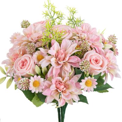 Artificial Flowers High Quality Silk Dahlia Rose Festival Wreath Home Room Floral Arrangement Decoration Wedding Arch Diy Gift