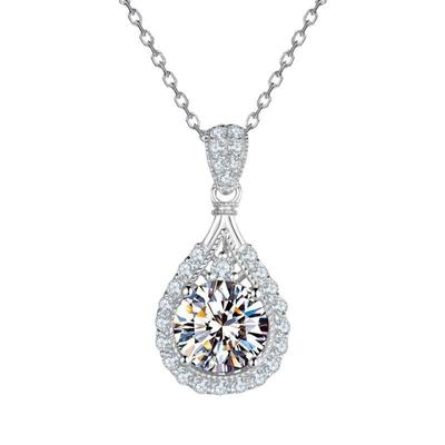 Super Shiny Pear-Shaped Moissanite Pendant with Micro-Inlaid Eight Hearts & Arrows, Platinum-Plated Necklace