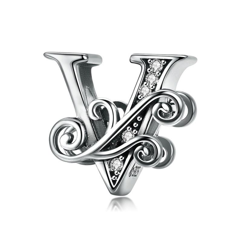 BAMOER Classic 925 Silver Letter Vintage A to Z 26 Letter Charms Openwork CZ Alphabet Beads Fit Charm Bracelet BSC030