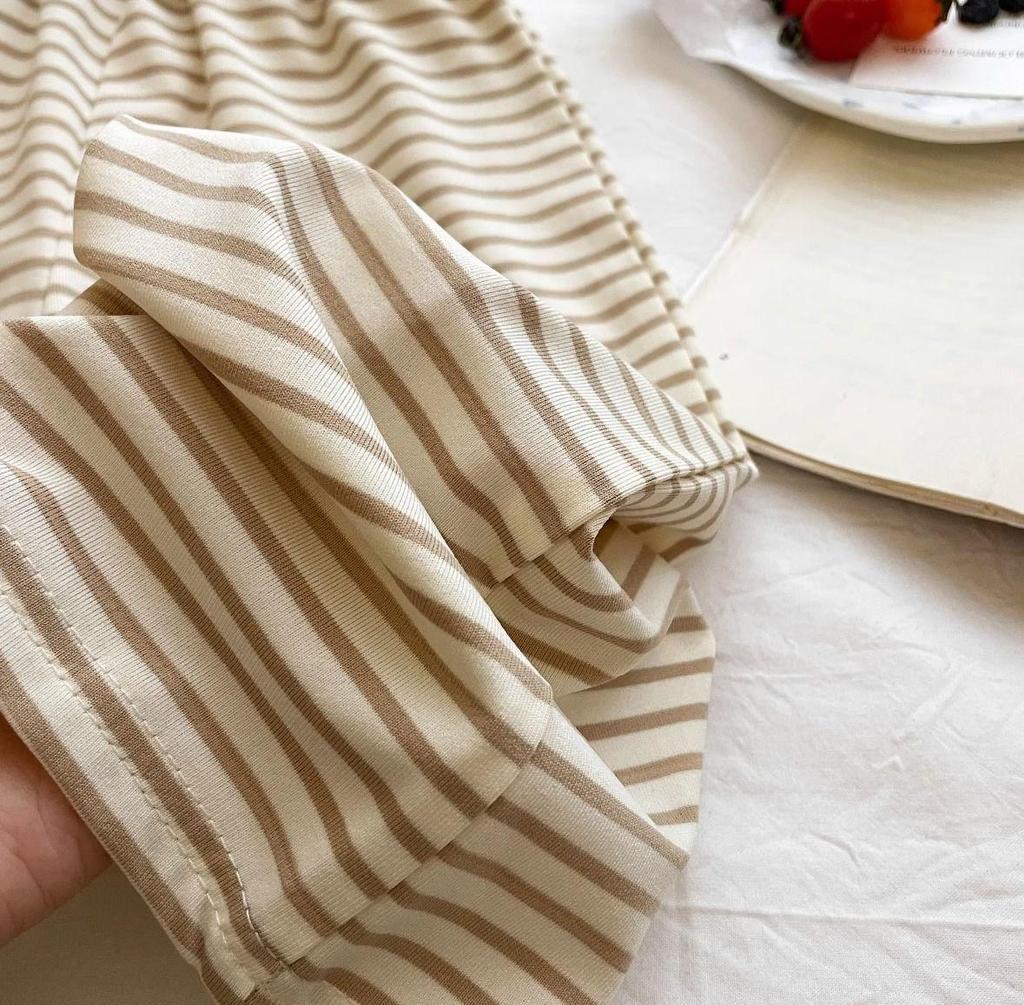 Mädchen Dopamin Gestreifter Schal & Weitbein Hose Set - Sommer 2025 Kollektion