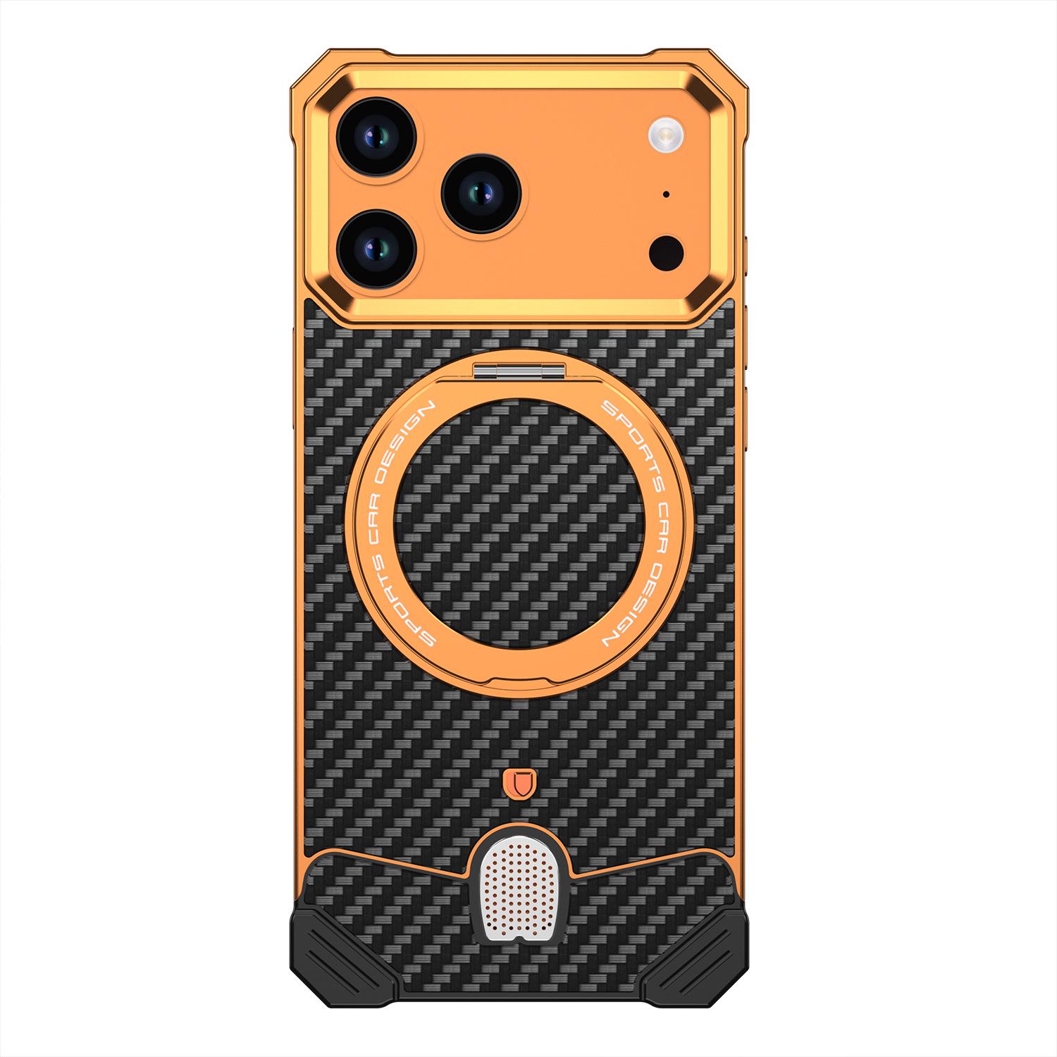 

iPhone 17 Pro Carbon Fiber Texture 360° Rotating Bracket Metal Borderless Protective Case iPhone 17 Pro