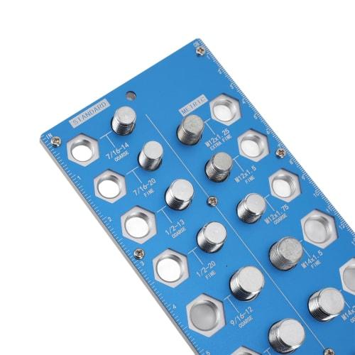 Nut and Bolt Thread Checker, 38-Hole Blue Imperial Metric Aluminum Thread Identification Gauge, High-Precision Nut and Bolt Thread Checker for Repair