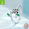 Cute Little Animal S925 Sterling Silver Panda Bamboo Open Ring Female Niche Premium Light Luxury