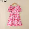 VONDA Vestido Mini Casual con Volantes para Vacaciones con Estampado Floral y Manga Corta Descubierta para Mujer