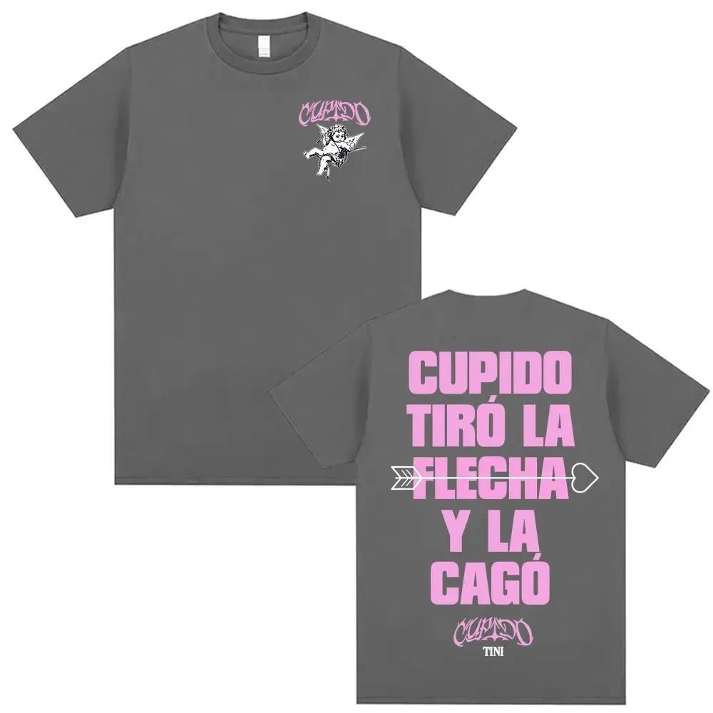 TINI Cupido Album Doppelseitiges Grafik-T-Shirt Latin Pop-Sänger Oversized Schwarz Unisex Freizeit Baumwolle Damen und Herren T-Shirts