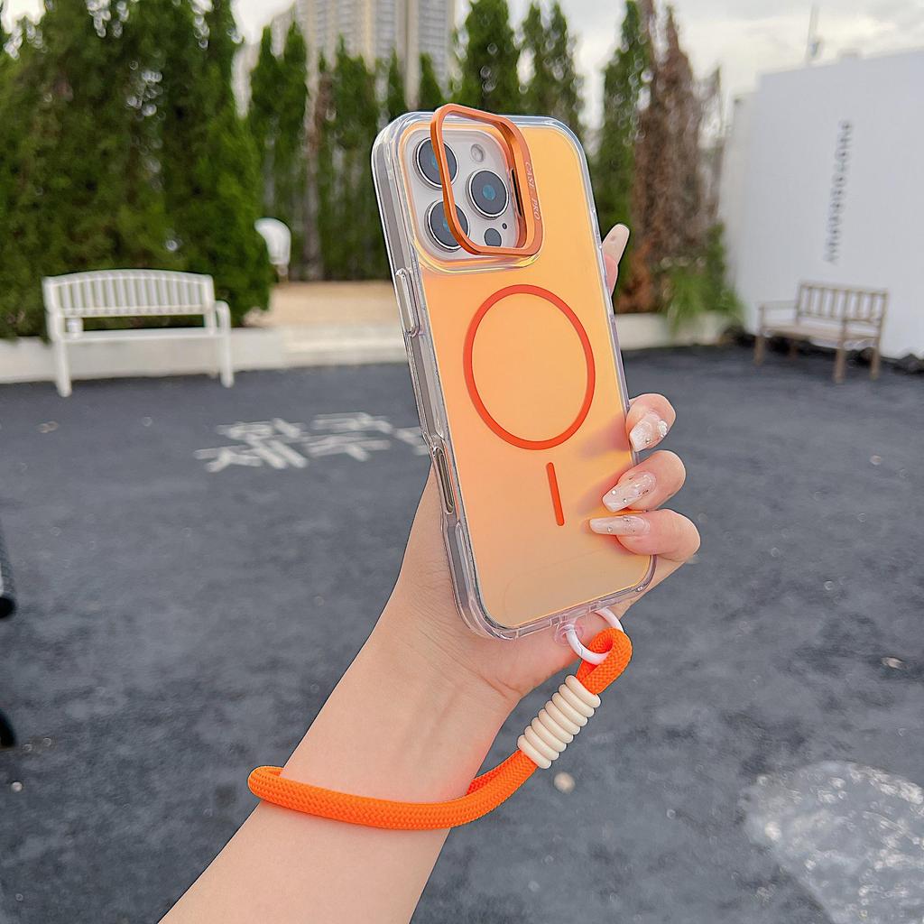 iPhone 17 Pro Max Color-Changing Dragon Magnetic Lens Holder & Lanyard with Apple 16 Bright Color Phone Case
