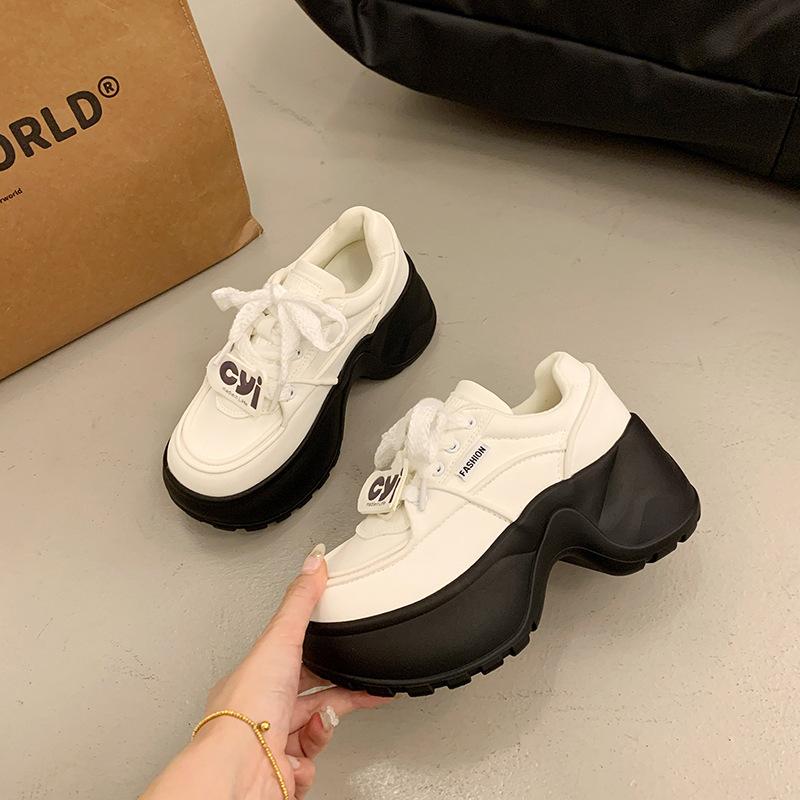Popular High-end Versatile Little White Shoes Heightened Thick Baseplate Shoes Women's 2025 New Autumn Leisure Sports Muffin Shoes