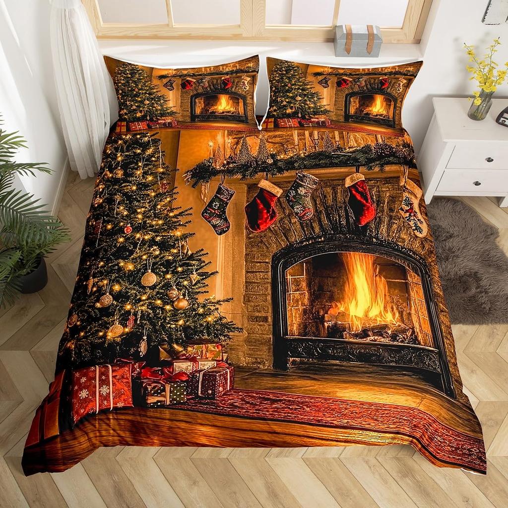 Comforter Merry Christmas Twin King Santa Claus Bedding Set Christmas Tree Winter Theme Comforter Happy New Year Bedding