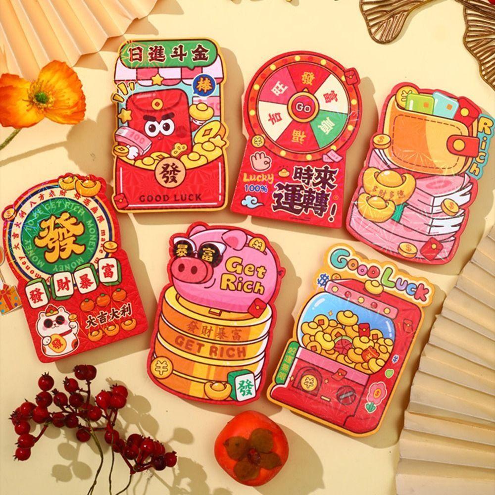 6Pcs Cartoon Chinese Snake Year Red Envelope Blessings Printing Hong Bao  Wedding Birthday