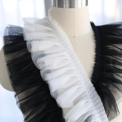 5CM Elastic Embroidered Lace Trim 3D Pleated Mesh Fabric for Home Curtain Edging Fashion Sewing & Party Skirt Decoration