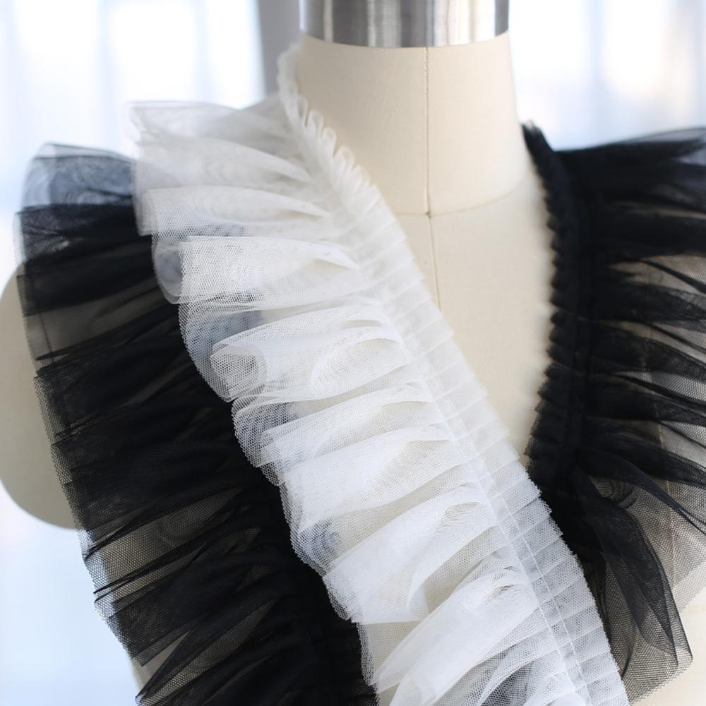 5CM Elastic Embroidered Lace Trim 3D Pleated Mesh Fabric for Home Curtain Edging Fashion Sewing & Party Skirt Decoration