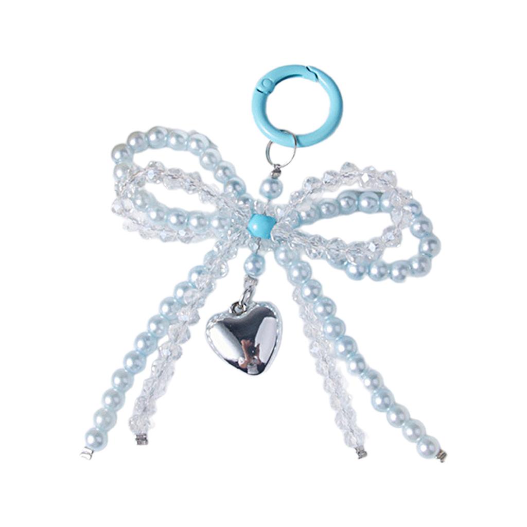Versatile Fashion Bag Accessory Chic Pearls and Crystal Bowknot Pendant Keychain Accessory for Purses and Phones