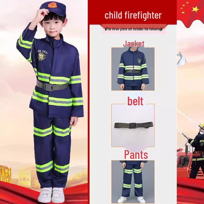 Kids' Firefighter Costume for Role-Playing, Career Experience, and Kindergarten Parent-Child Sports Meet