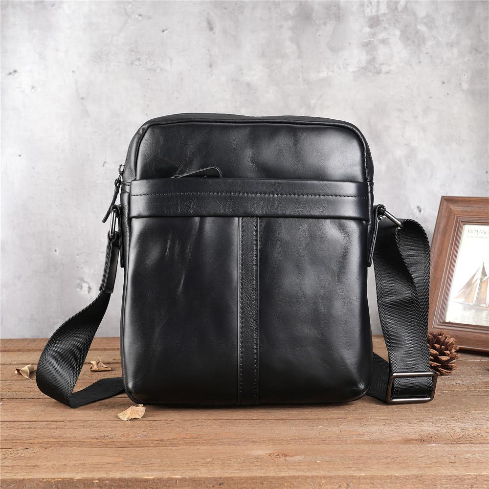 New Genuine Leather Men s Single Shoulder Tablet Bag, Retro Oil Wax Top Layer Cowhide Crossbody Bag чёрный