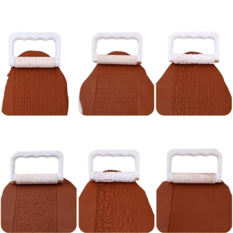 Plastic Clay Texture Tool Set 12 Piece with Hand Frame and Mixed Sleeve Designs for Pottery Cups Tiles and Home Practice Work for DIY