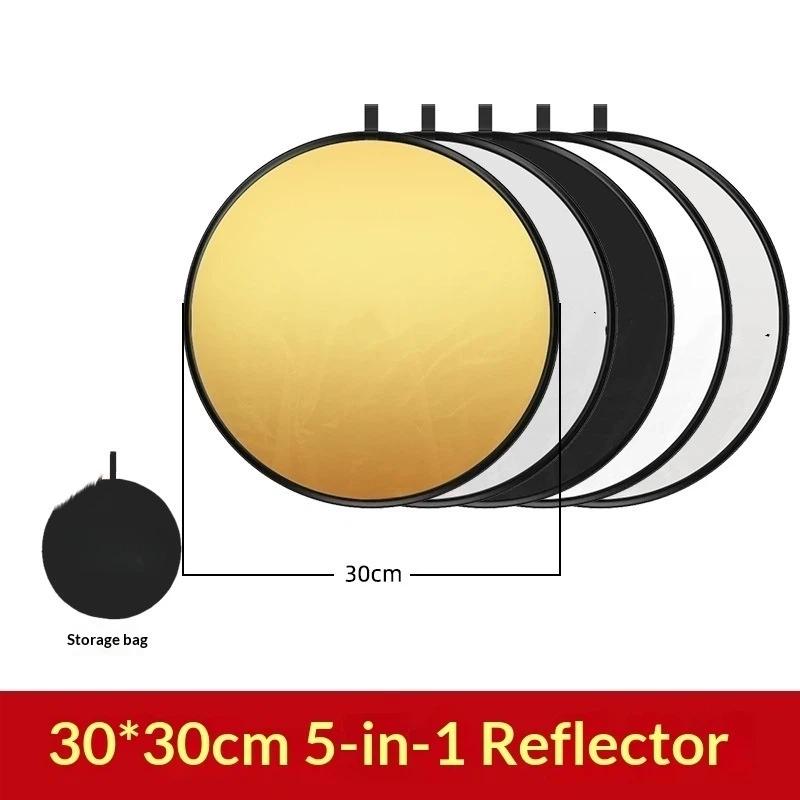 5 in 1 Round Photography Light Reflector Collapsible Diffuser for Studio Outdoor Video Recording Portrait Shooting 30CM
